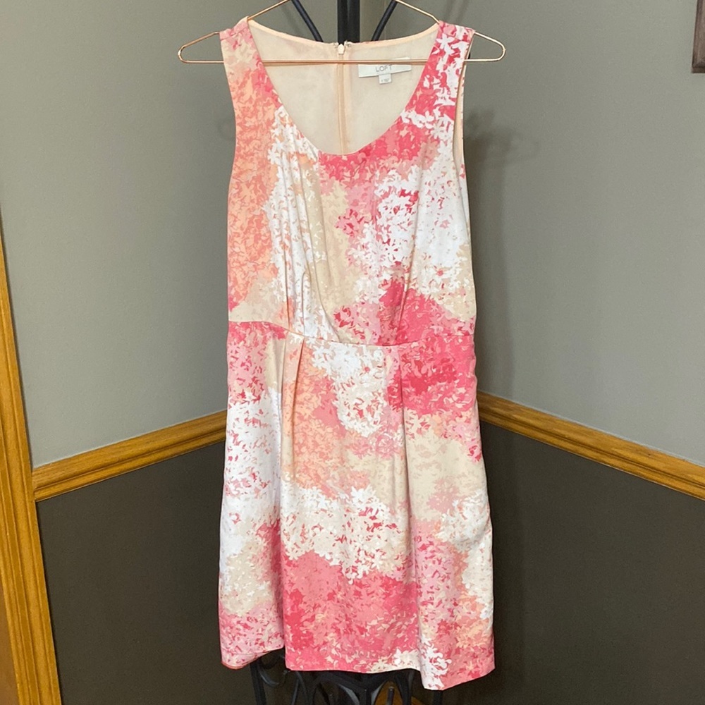 Loft pink & cream floral tank dress size 4